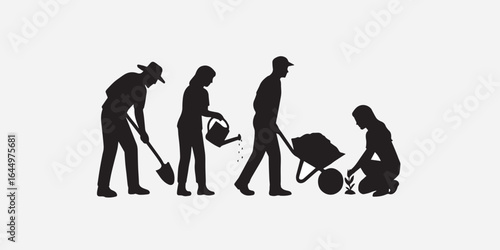 Print  Gardening people vector silhouettes