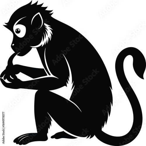 Black Silhouette Monkey Thinking with Tail Curled Up