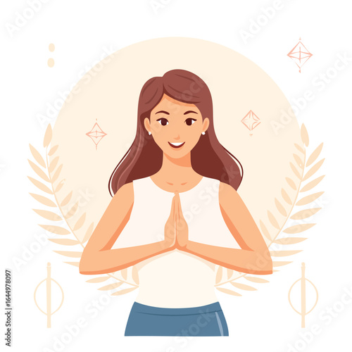 Smiling Woman Peaceful Yoga Pose Illustration