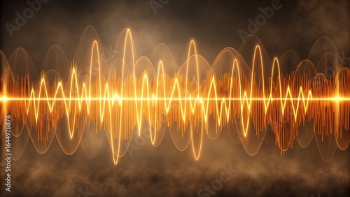Vibrant orange sound wave visualization with glowing energy and abstract background