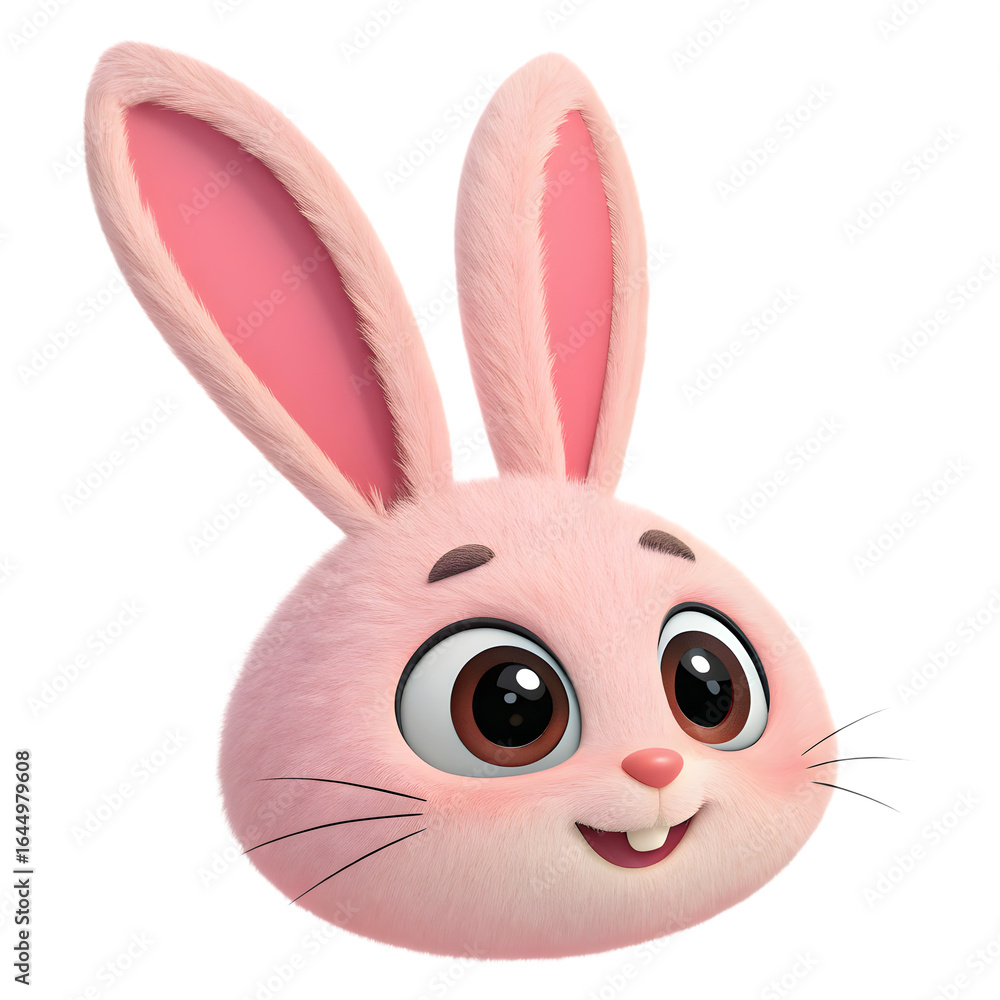 Fototapeta premium Playful Bunny Portrait: A charming, soft, and adorable pink bunny, with endearing expressive eyes, invites smiles and evokes a sense of joy.