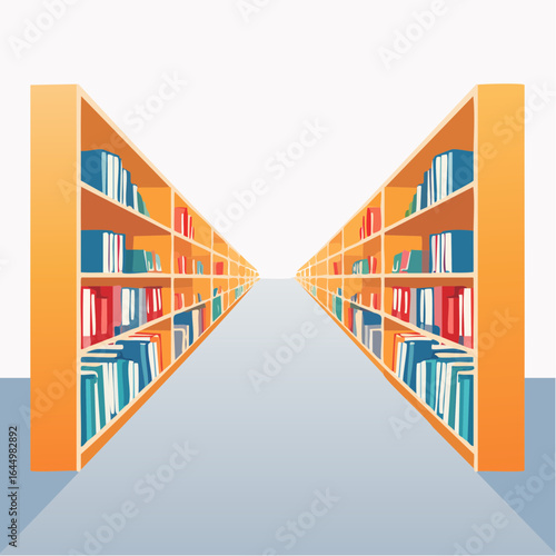 Endless bookshelves stretching into the distance at the Library