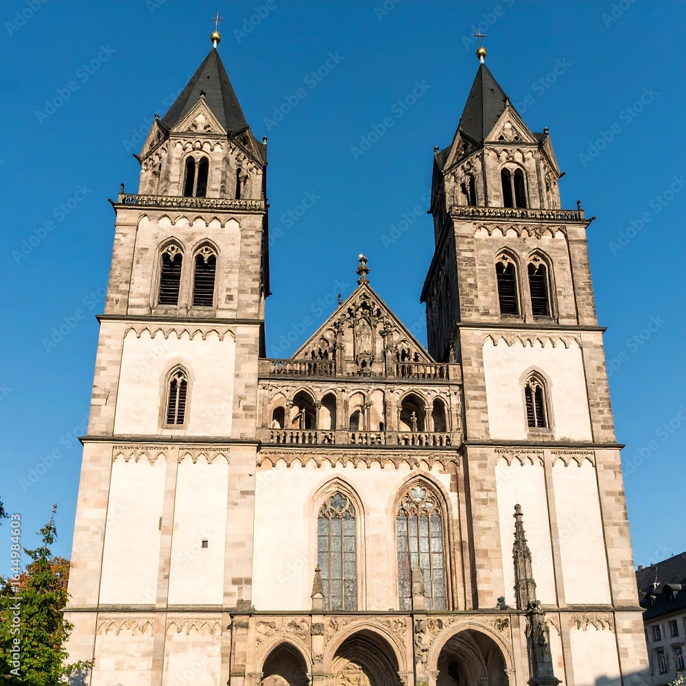 Fototapeta premium Gothic cathedral facade against a clear sky