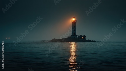 Wallpaper Mural Luminous lighthouse on a misty island at night Torontodigital.ca