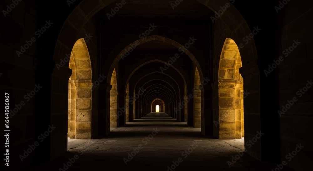 Obraz premium Mysterious Stone Corridor with Light at the End