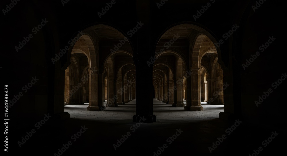 Fototapeta premium Dark Archway Hallway - Mysterious Stone Corridor