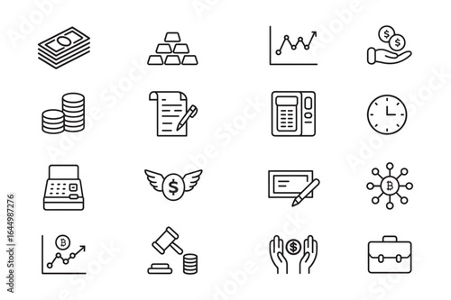 Line Icons Set of Financial Business Elements like Finance, Investment and Economy Management.