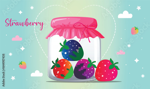 Fresh Mint Strawberry Vector Illustration, Whimsical Fruit Art, mint strawberry, pastel fruit illustration, unique strawberry art, whimsical fruit vector, creative food design, fruity