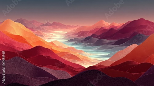 Colorful, textured mountains in a valley (1)