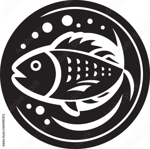 Fish silhouette icon, flat black vector design
