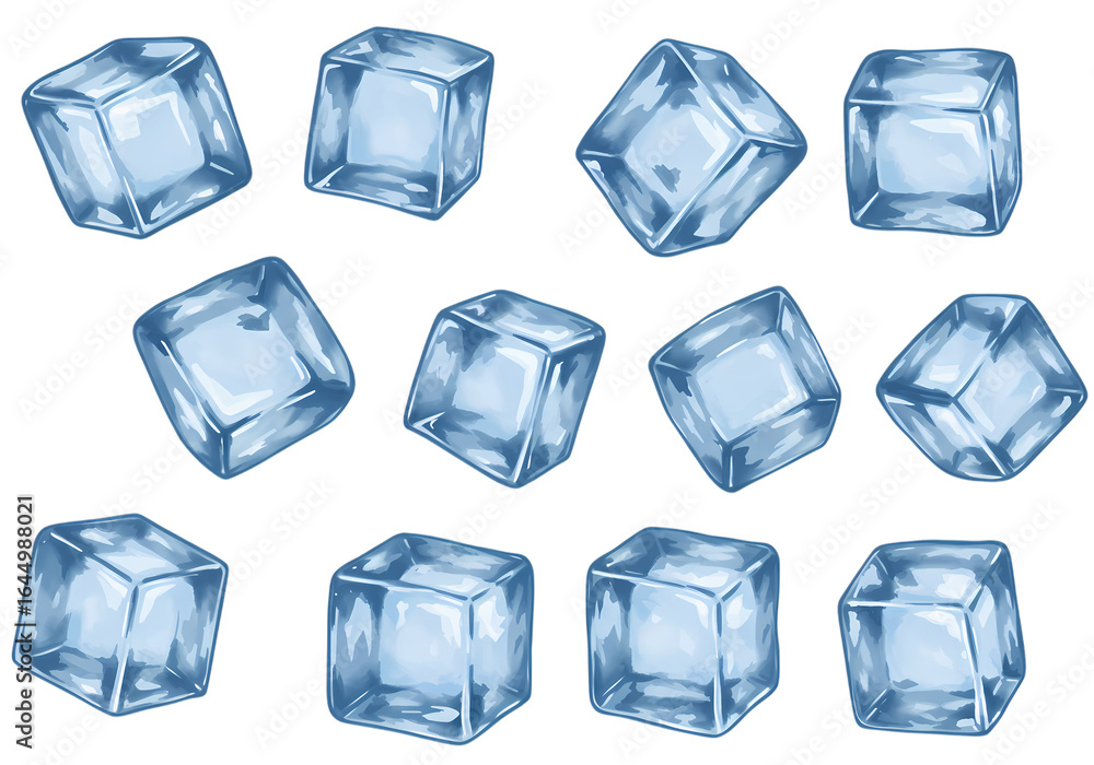 Obraz premium Collection of Twelve Ice Cubes on White Background isolated on transparent background