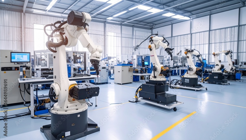 Fototapeta premium ロボットが作業をする工場 オートメーション製造現場