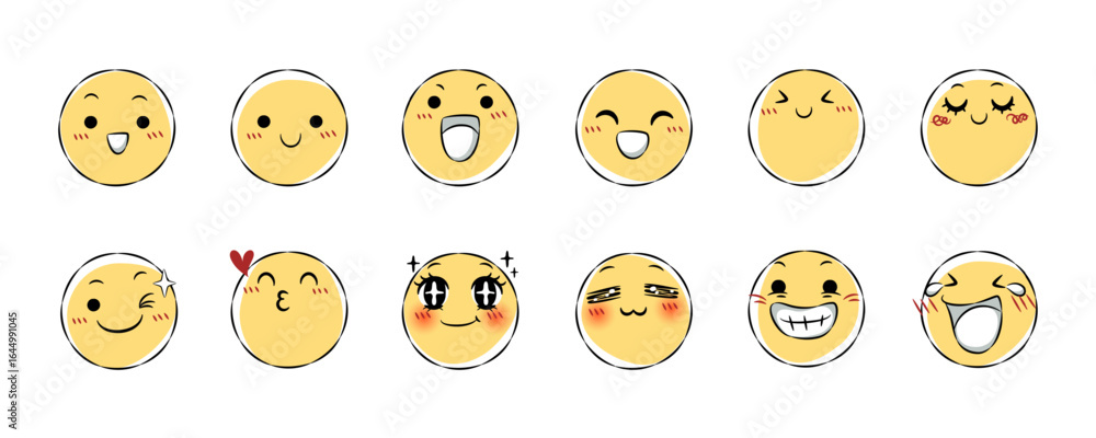 Set of hand drawn emoji icon . Facial expression cartoon illustration . Collection 1 of 3 . Vector . Set of hand drawn emoji icon . Facial expression cartoon illustration . Collection 1 of 3 . Vector .