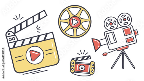 Film production equipment vector illustration for filmmaking industry movie making and video production clip art