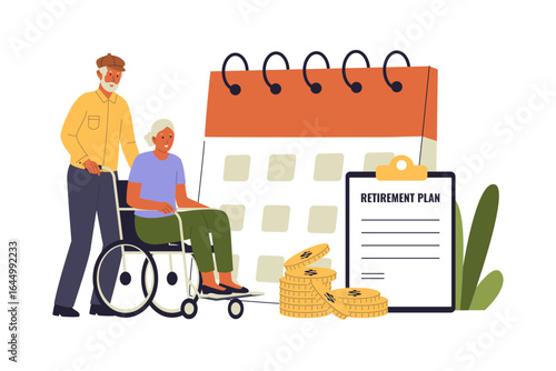 Retirement Plan and Healthcare Planning Illustration. Vector Flat Illustration