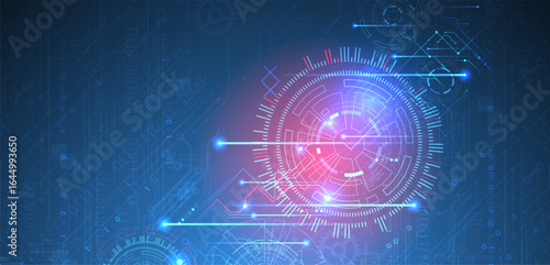 Abstract background. Scientific and technological concept with the use of technical elements formed in the shape of a circle.