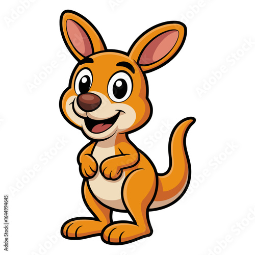 Cute cartoon baby kangaroo standing happily isolated on transparent background