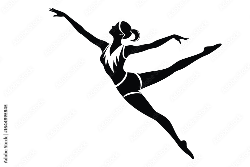 Fototapeta premium Silhouetted gymnast performs a dynamic split leap, showcasing graceful movement against a white background