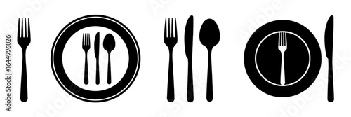 Simple black silhouette of silverware fork knife spoon cutlery set for kitchen and dining use