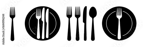 Simple black silhouette of silverware fork knife spoon cutlery set for kitchen and dining use