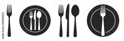 Simple black silhouette of silverware fork knife spoon cutlery set for kitchen and dining use