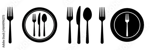 Simple black silhouette of silverware fork knife spoon cutlery set for kitchen and dining use