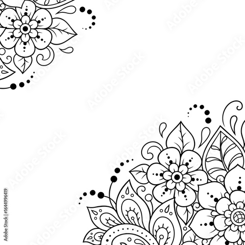 Frame in eastern tradition. Stylized with henna tattoos decorative pattern for decorating covers for book, notebook, casket, magazine, postcard and folder. Flower border in mehndi style.