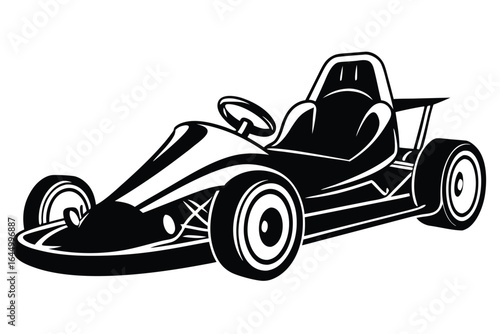 Sleek monochrome go kart racing car illustration with a clean and modern design on white
