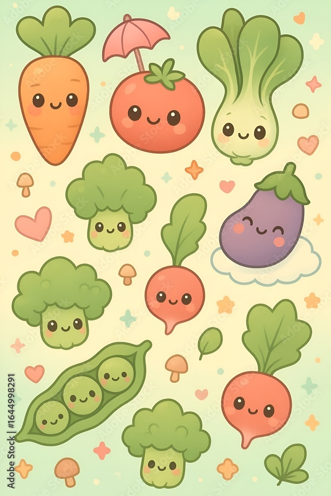 Fototapeta premium Chubby Vegetable Characters Seamless Repeat