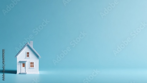 Wallpaper Mural A small, light-blue house model sits on a light-blue surface Torontodigital.ca