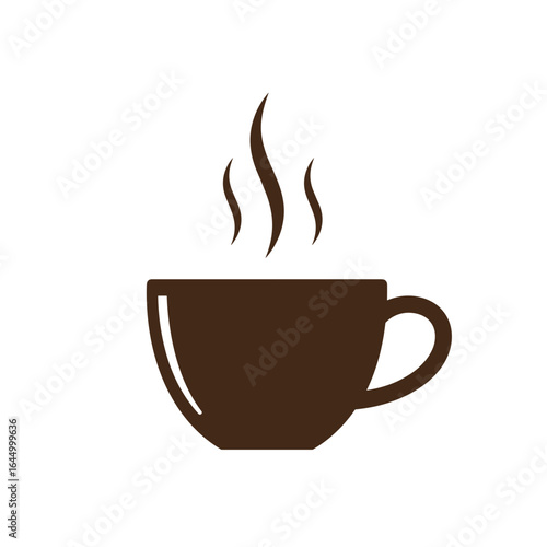 Brown coffee cup with steam rising and minimalist design on transparent background