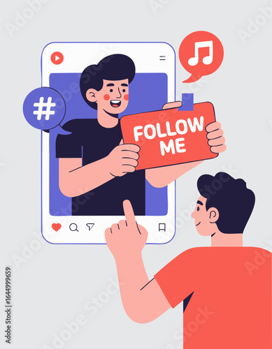 Engaging influencer invites followers with social media post and music icon