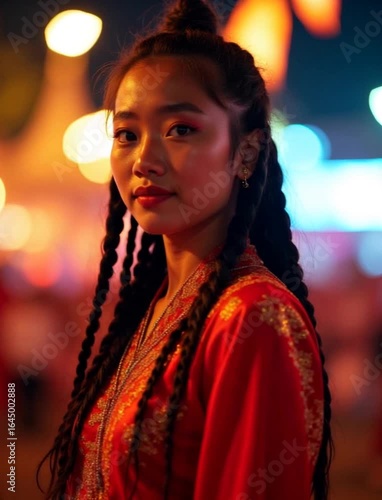 young woman at night