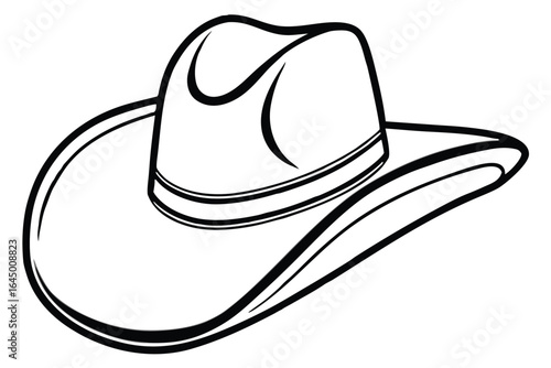 Single white cowboy hat exhibits a classic Western silhouette, featuring simple line art