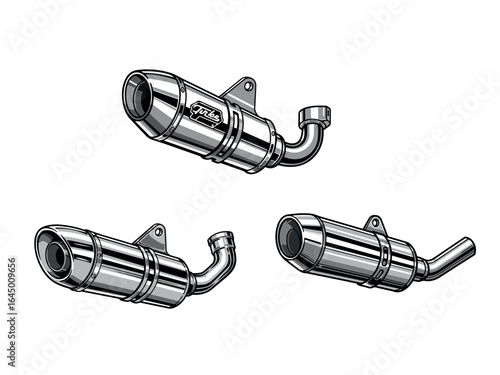 Motorcycle Exhaust Muffler with Chrome Body Vector Illustration