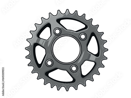Motorcycle Rear Sprocket with Silver Finish Vector Illustration