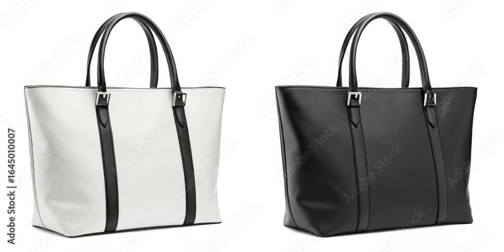 Naklejka premium Elegant Black and White Leather Tote Bags on White Background