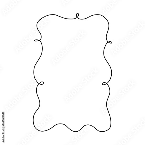 Whimsical coquette black ribbon frame with wavy lines and loops. Elegant rectangular border design perfect for invitations, cards, scrapbooking, feminine branding, and romantic festive projects.