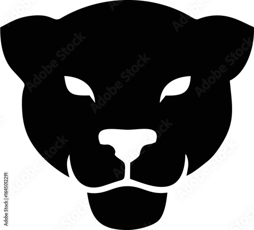 Fierce panther head silhouette, a powerful black wild cat face icon. Vector graphic illustration suitable for a mascot or logo design.