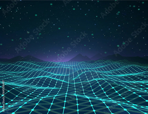 Tech Mesh Grid with Glowing Lines Abstract Vector	
