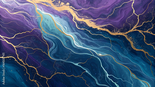 Celestial Rivers: A mesmerizing abstract design, evoking the fluid dance of cosmic rivers, interwoven with veins of radiant gold. A visual symphony of depth, texture, and ethereal beauty.