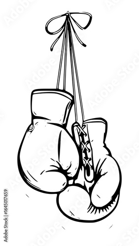 Pair of boxing gloves hanging isolated