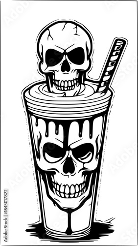 Skull in a drink with a straw