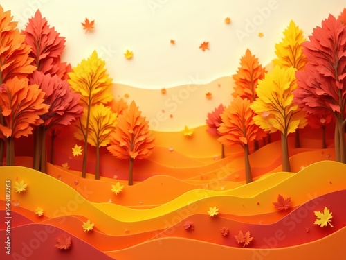 Layered Autumn Hills Illustration