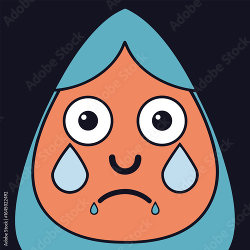 Crying Sad Water Droplet Cartoon Character Illustration On Dark Background
