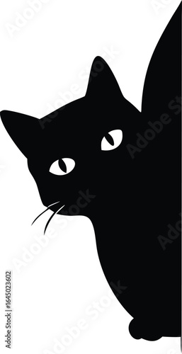 Curious Black Cat Peeking Silhouette Cute Minimalist Feline Animal Graphic Design