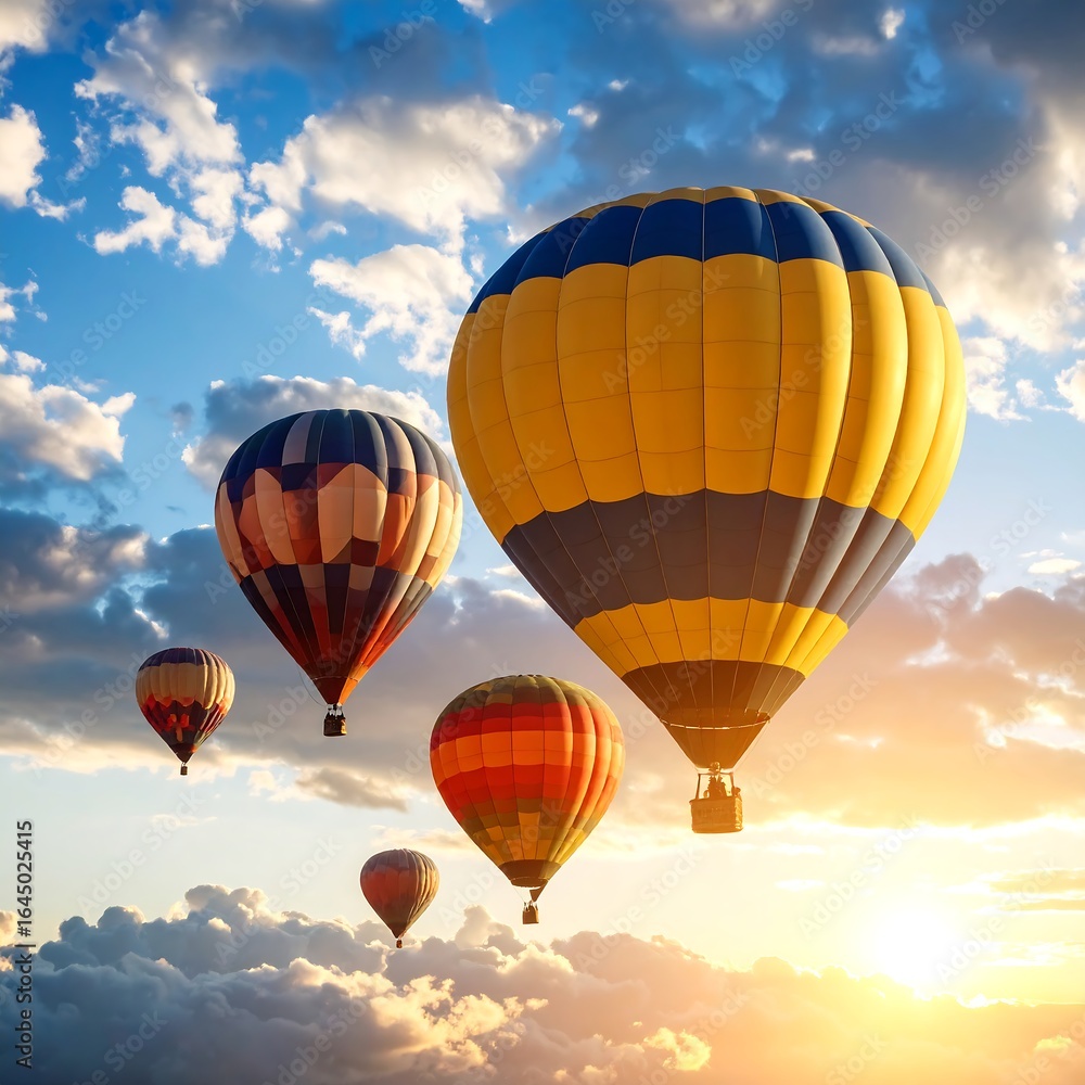 Obraz premium Colorful hot air balloons against a vibrant sunset sky