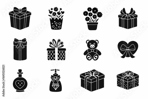 Celebrate moments with charming gift boxes, festive flowers, a cuddly teddy bear, and elegant heart-shaped presents, perfect for any special occasion or heartfelt gesture.
