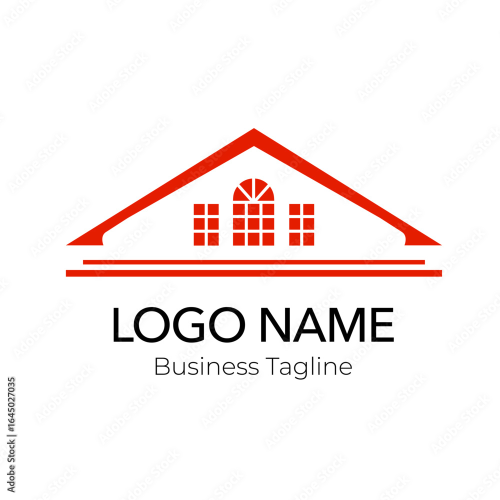 Fototapeta premium Red Building Construction Real Estate Logo Design Template