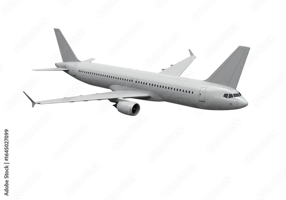 Obraz premium Monochromatic Airplane Render A Detailed View of a Modern Passenger Jet on transparent background